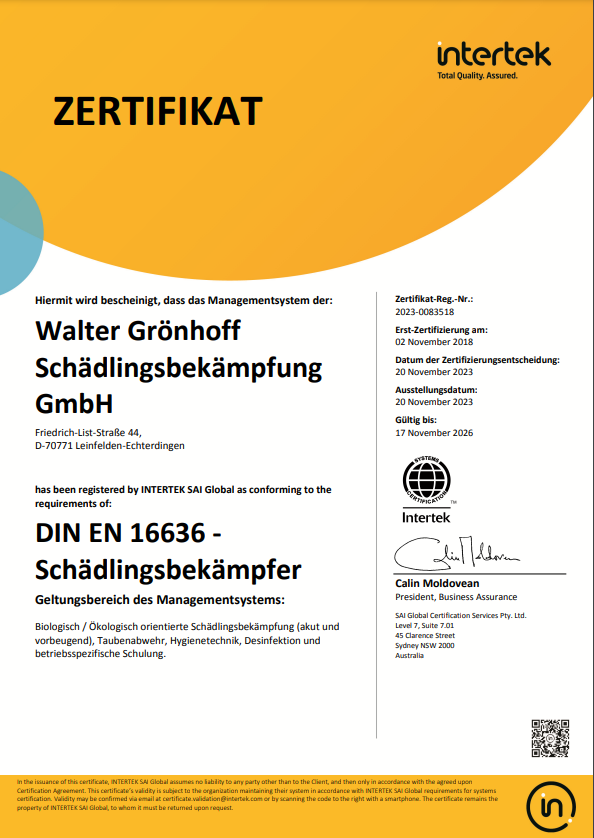 DIN EN ISO 16636 - Schädlingsbekämpfer